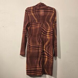 Circus NY Mini Dress Womens XL Brown Pink Psychedelic Plaid Mock Neck Mesh